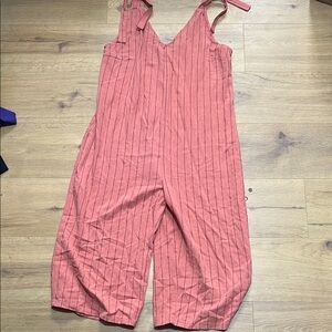 URBAN Romantics Dusty Rose Striped Tie-Shoulder Jumpsuit